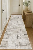 Dijital Baskılı Dekoratif Kaymaz Taban Yıkanabilir Kilim Yolluk Antre Hol Halısı Salon Halısı 80 x 200 cm Bej - 1