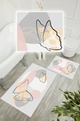 Dijital Baskı Kelebek Desen Kaymaz Taban 2li Set Banyo Paspası Klozet Takımı (50x60cm-60x100cm) Gri Tek Ebat thumbnail 2