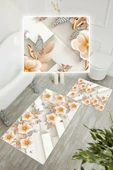 Dijital Baskı Çicek Desen Kaymaz Taban 2li Set Banyo Paspası Klozet Takımı (50x60cm-60x100cm) Krem Tek Ebat thumbnail 3