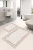 Dijital Baskı Çerçeveli Kaymaz Taban 2li Set Banyo Paspası Klozet Takımı (50x60cm-60x100cm) Bej Tek Ebat thumbnail 1