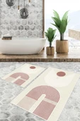 Dijital Baskı Modern Kaymaz Taban 2li Set Banyo Paspası Klozet Takımı (50x60cm-60x100cm) Pembe Tek Ebat thumbnail 1