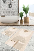 Dijital Baskı Modern Kaymaz Taban 2li Set Banyo Paspası Klozet Takımı (50x60cm-60x100cm) Krem Tek Ebat thumbnail 1