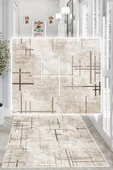 Dijital Baskılı Dekoratif Kaymaz Taban Yıkanabilir Kilim Yolluk Antre Hol Halısı Salon Halısı 200 x 400 cm Bej thumbnail 2