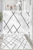 Dijital Baskılı Dekoratif Kaymaz Taban Yıkanabilir Geometrik Yolluk Antre Hol Halısı Salon Halısı 200 x 300 cm Gri thumbnail 3