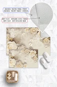 Dijital Baskı Gül Desen Kaymaz Taban 2li Set Banyo Paspası Klozet Takımı (50x60cm-60x100cm) Krem Tek Ebat thumbnail 2