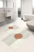 Dijital Baskı Art Serisi Kaymaz Taban 2li Set Banyo Paspası Klozet Takımı (50x60cm-60x100cm) Krem Tek Ebat thumbnail 1