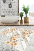 Dijital Baskı Çicek Desen Kaymaz Taban 2li Set Banyo Paspası Klozet Takımı (50x60cm-60x100cm) Krem Tek Ebat thumbnail 1