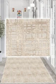 Dijital Baskılı Dekoratif Kaymaz Taban Yıkanabilir Modern Yolluk Antre Hol Halısı Salon Halısı 80 x 400 cm Krem - 3