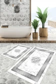 Dijital Baskı Mermer Desen Kaymaz Taban 2li Set Banyo Paspası Klozet Takımı (50x60cm-60x100cm) Gri Tek Ebat thumbnail 1