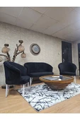 TEDDY Takım Beyaz Boyalı Telli Ayak Çay Seti Koltuk - Berjer , Balkon, Salon, Ofis Siyah Renk 40 x 125 Boyut/Ebat thumbnail 3