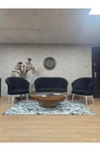TEDDY Takım Beyaz Boyalı Sivriltme Ayak Çay Seti Koltuk - Berjer , Balkon, Salon, Ofis Siyah Renk 40 x 125 Boyut/Ebat - 1