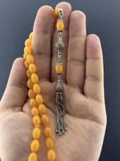 6,7 GR 925 AYAR GÜMÜŞ PÜSKÜL SIKMA KEHRİBAR BEYZİ KESİM 7,50X10,50 - 3