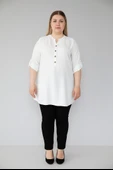 Kadın Büyük Beden Düğme Detaylı Jesica Kumaş Katlama Kol Hakim Yaka Tunik thumbnail 1