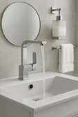 LAVABO BATARYASI KROM KARE BANYO LAVABO MUSLUK AĞIR PRİNÇ GÖVDE DÖNER BORU LÜKS ARMATÜR GÜMÜŞ GRİ - 2