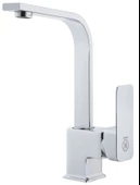 LAVABO BATARYASI KROM KARE BANYO LAVABO MUSLUK AĞIR PRİNÇ GÖVDE DÖNER BORU LÜKS ARMATÜR GÜMÜŞ GRİ - 5