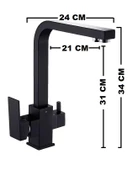 SİYAH KARE ARITMALI MUTFAK EVİYE BATARYASI 3 YOLLU L BORU LÜX SU TASARUFLU MUSLUK GARANTİLİ thumbnail 5