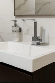 LAVABO BATARYASI KROM KARE BANYO LAVABO MUSLUK AĞIR PRİNÇ GÖVDE DÖNER BORU LÜKS ARMATÜR GÜMÜŞ GRİ - 1