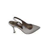 YAZKIŞ Kadın Beyaz Siyah 9cm Arkası Açık Abiye Ayakkabı thumbnail 6