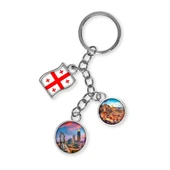 Gürcistan Üçlü Epoksi Metal Çift Taraflı Damla Anahtarlık Georgia thumbnail 1