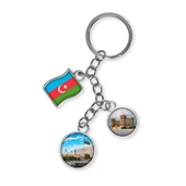 Azerbaycan Üçlü Epoksi Metal Çift Taraflı Damla Anahtarlık Azerbaijan thumbnail 1