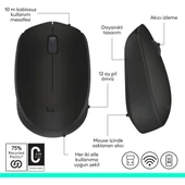 M171 USB Alıcılı Kablosuz Kompakt Mouse - Siyah thumbnail 6