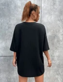 Unisex Baskılı Oversize T-Shirt - Siyah thumbnail 2