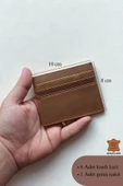 Hakiki Deri Kartlık Ultra ince Minimal Tasarım Kişiye Özel İsim Baskılı Kahverengi thumbnail 6