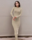 Kadın Yarım Balıkçı Yaka Süet Kumaş Fırsat ürün Midi Boy Elbise thumbnail 1