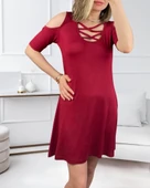 Dekolteli Bağcık Detay Viskon Kumaş Elbise thumbnail 3