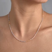 925 Ayar Gümüş Altın Kaplama Minimal Doğal Morganit Taşlı Kolye - NGS00120 - 2