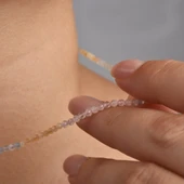 925 Ayar Gümüş Altın Kaplama Minimal Doğal Morganit Taşlı Kolye - NGS00120 - 3