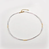 925 Ayar Gümüş Altın Kaplama Minimal Doğal Morganit Taşlı Kolye - NGS00120 - 4