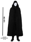 Siyah Kapüşonlu 120 cm Pelerin ve Beyaz Boyanabilir Tam Yüz Maske - 1