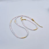 925 Ayar Gümüş Altın Kaplama Minimal Doğal Morganit Taşlı Kolye - NGS00120 - 5