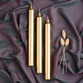 Parti Sürprizi Altın Metalik Parlak Gold 2 Li Şamdan Uzun Mum thumbnail 1