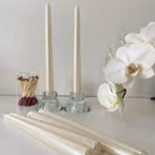 Parti Sürprizi Beyaz Metalik Parlak 2 Li Şamdan Uzun Mum thumbnail 1