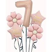 Parti Sürprizi Papatya Karamel Happy Birthday 7 Yaş Folyo Balon Set thumbnail 1