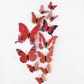 Kırmızı Kelebek Dekor Süs Mıknatıs ve Stickerli 12 Adet thumbnail 1