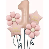 Parti Sürprizi Papatya Karamel Happy Birthday 1 Yaş Folyo Balon Set thumbnail 1