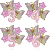 Parti Sürprizi Gold Kelebekli Pembe 1 Yaş Rakam Balon Set thumbnail 2