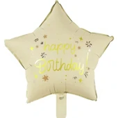 Parti Sürprizi Happy Birthday Krem Renk Yıldız Folyo Balon - 1