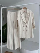 Blazer Ceketli Çizgili Keten Takım 10186 thumbnail 12