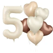 Parti Sürprizi Retro Krem 5 Yaş Kalpli Folyo Balon Set thumbnail 1