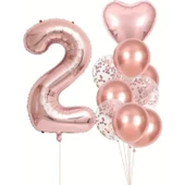 Parti Sürprizi Rose Gold Kalpli 2 Yaş Folyo Balon Set thumbnail 1