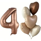 Parti Sürprizi Çikolata Karamel Kalpli 4 Yaş Folyo Balon Set thumbnail 1