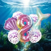 Parti Sürprizi Deniz Kızı Kuyruğu Mor Konfetili 8 Yaş Folyo Balon Set thumbnail 2