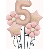 Parti Sürprizi Papatya Karamel Happy Birthday 5 Yaş Folyo Balon Set thumbnail 1