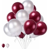 Parti Sürprizi Bordo Beyaz Metalik Latex Balon 10 Adet - 1