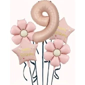 Parti Sürprizi Papatya Karamel Happy Birthday 9 Yaş Folyo Balon Set thumbnail 1