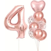 Parti Sürprizi Rose Gold Kalpli 4 Yaş Folyo Balon Set thumbnail 1